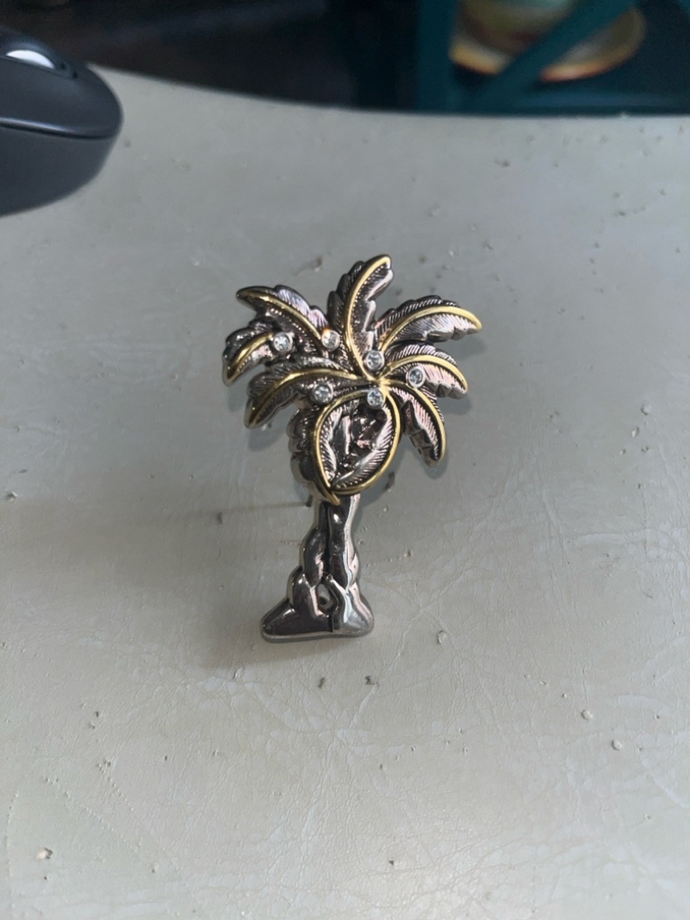 Gold & Silver Palm Tree Rhinestone Pin